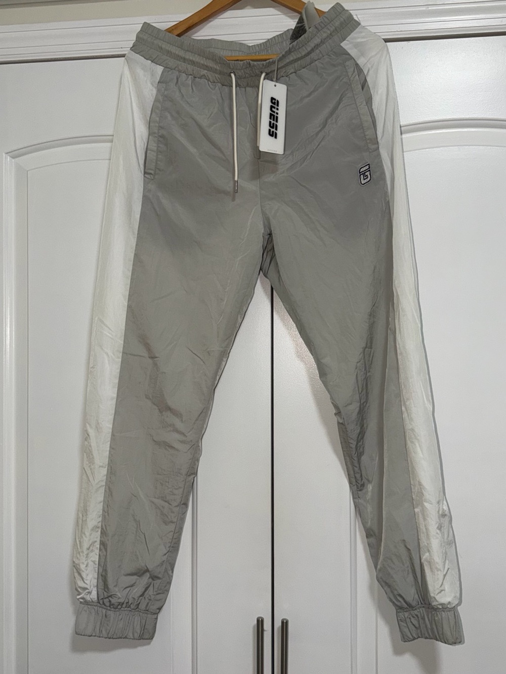 Guess Men's Light Gray Joggers with White Side Panels